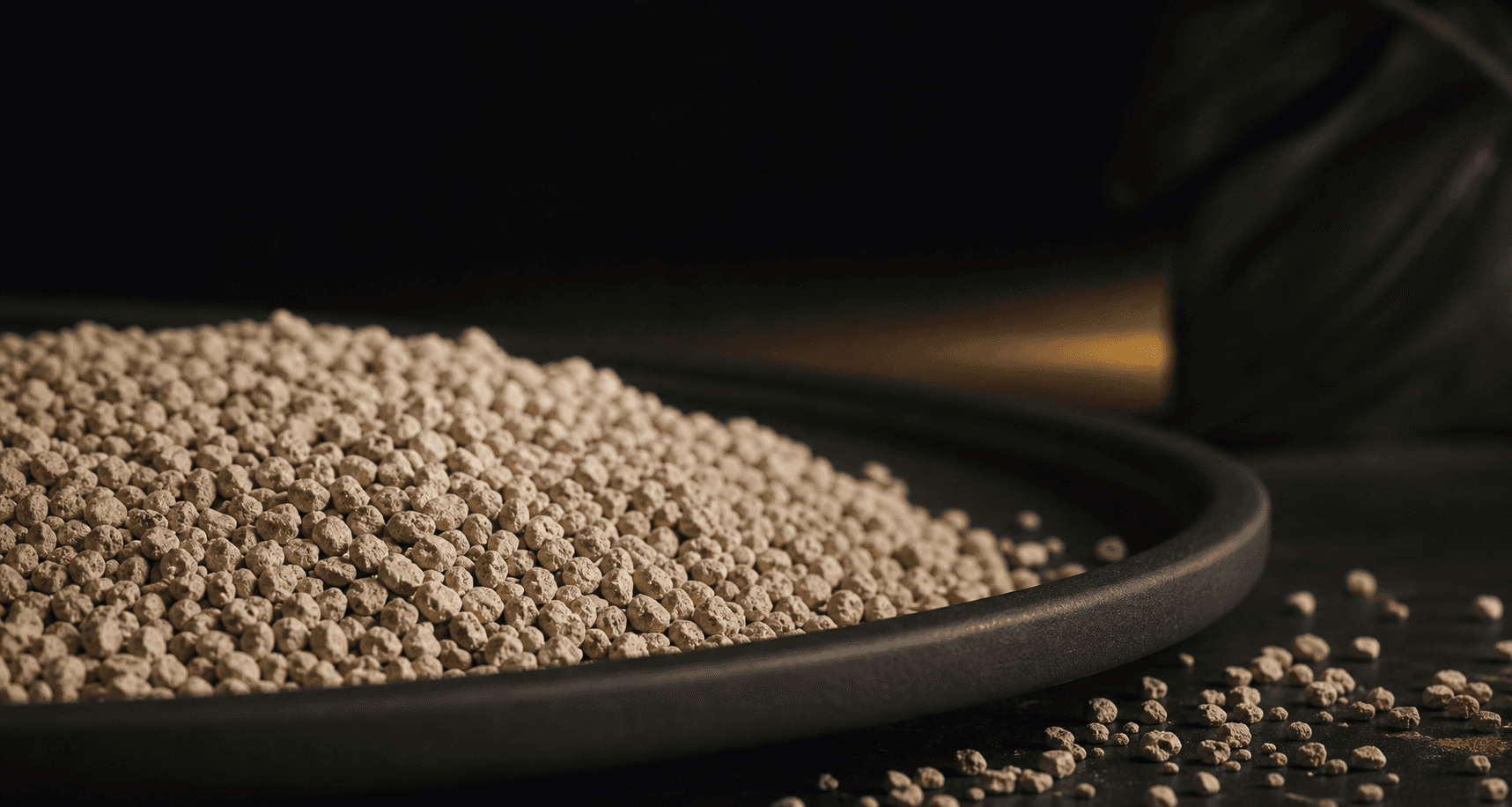 Macro view of porous mineral cat litter granules